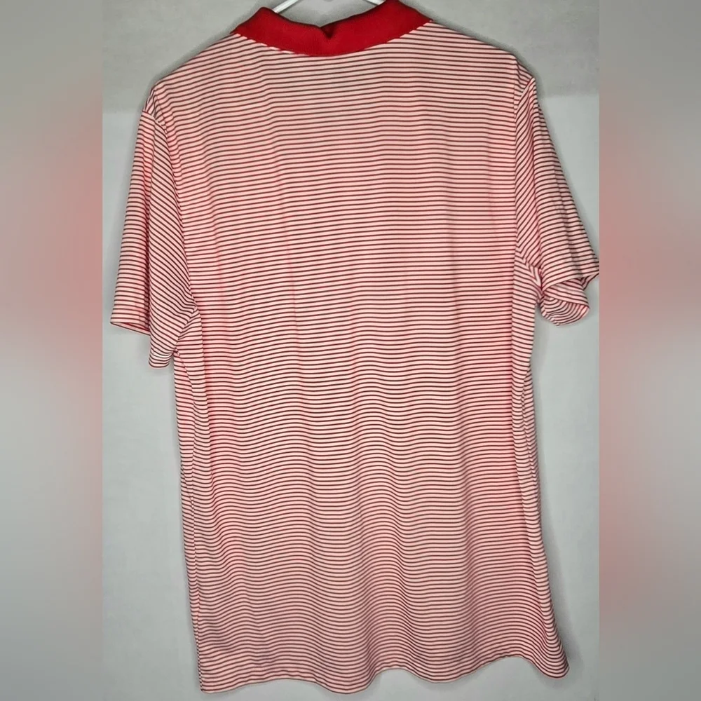Mens Red and White Stripe Nike Dri-Fit Polo Style Shirt Size Large